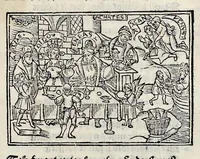 An illustration from Les oeuures de Virgile : translatees de latin en francoys, et nouuellement imprimees, veues et corrigees oultre les precedentes impressions : avec les histoires mises [et] posees chascune en son lieu, ainsi que lon pourra veoir dedans le liure, lesquelles sont moult recreatiues (1540)