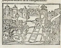 An illustration from Les oeuures de Virgile : translatees de latin en francoys, et nouuellement imprimees, veues et corrigees oultre les precedentes impressions : avec les histoires mises [et] posees chascune en son lieu, ainsi que lon pourra veoir dedans le liure, lesquelles sont moult recreatiues (1540)