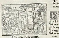 An illustration from Les oeuures de Virgile : translatees de latin en francoys, et nouuellement imprimees, veues et corrigees oultre les precedentes impressions : avec les histoires mises [et] posees chascune en son lieu, ainsi que lon pourra veoir dedans le liure, lesquelles sont moult recreatiues (1540)