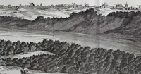 Picture 8 of 43 from Gedenkwaerdige gesantschappen der Oost-Indische maatschappy in't Vereenigde Nederland, aan de kaisaren van Japan : vervatende wonderlyke voorvallen op de togt der Nederlandtsche gesanten : beschryving van de dorpen, sterkten, steden, landtschappen, tempels, gods-diensten, dragten, gebouwen, dieren, gewasschen, bergen, fonteinen, vereeuwde en nieuwe oorlogs-daaden der Japanders : verçiert met een groot getal afbeeldsels in Japan geteikent : getrokken uit de geschriften en reis-aanteikeningen der zelve gesanten (1669), leaf 114