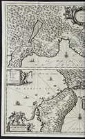 An illustration from Gedenkwaerdige gesantschappen der Oost-Indische maatschappy in't Vereenigde Nederland, aan de kaisaren van Japan : vervatende wonderlyke voorvallen op de togt der Nederlandtsche gesanten : beschryving van de dorpen, sterkten, steden, landtschappen, tempels, gods-diensten, dragten, gebouwen, dieren, gewasschen, bergen, fonteinen, vereeuwde en nieuwe oorlogs-daaden der Japanders : verçiert met een groot getal afbeeldsels in Japan geteikent : getrokken uit de geschriften en reis-aanteikeningen der zelve gesanten (1669)
