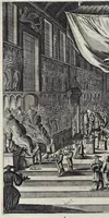 Picture 14 of 43 from Gedenkwaerdige gesantschappen der Oost-Indische maatschappy in't Vereenigde Nederland, aan de kaisaren van Japan : vervatende wonderlyke voorvallen op de togt der Nederlandtsche gesanten : beschryving van de dorpen, sterkten, steden, landtschappen, tempels, gods-diensten, dragten, gebouwen, dieren, gewasschen, bergen, fonteinen, vereeuwde en nieuwe oorlogs-daaden der Japanders : verçiert met een groot getal afbeeldsels in Japan geteikent : getrokken uit de geschriften en reis-aanteikeningen der zelve gesanten (1669), leaf 159