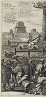 Picture 32 of 43 from Gedenkwaerdige gesantschappen der Oost-Indische maatschappy in't Vereenigde Nederland, aan de kaisaren van Japan : vervatende wonderlyke voorvallen op de togt der Nederlandtsche gesanten : beschryving van de dorpen, sterkten, steden, landtschappen, tempels, gods-diensten, dragten, gebouwen, dieren, gewasschen, bergen, fonteinen, vereeuwde en nieuwe oorlogs-daaden der Japanders : verçiert met een groot getal afbeeldsels in Japan geteikent : getrokken uit de geschriften en reis-aanteikeningen der zelve gesanten (1669), leaf 431