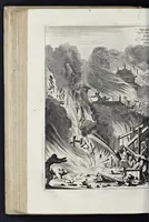 An illustration from Gedenkwaerdige gesantschappen der Oost-Indische maatschappy in't Vereenigde Nederland, aan de kaisaren van Japan : vervatende wonderlyke voorvallen op de togt der Nederlandtsche gesanten : beschryving van de dorpen, sterkten, steden, landtschappen, tempels, gods-diensten, dragten, gebouwen, dieren, gewasschen, bergen, fonteinen, vereeuwde en nieuwe oorlogs-daaden der Japanders : verçiert met een groot getal afbeeldsels in Japan geteikent : getrokken uit de geschriften en reis-aanteikeningen der zelve gesanten (1669)