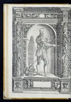 An illustration from Der aller durchleuchtigisten und grossmächtigen Kayser ... Königen und Ertzherzogen ... Fürsten wie auch Grafen, Herren vom Adel ... warhafftige Bildtnussen und kurtze Beschreibungen ihrer so wol in Fridts: als Kriegszzeiten verrichten fürnembsten Thaten und Handlungen : deren Waffen und Rüstungen ... fasst auss allen Landen der Welt ... unnd in der weytberühmbten Künstkammer ... in dem fürstlichen Schloss Ombrass, nit weyt von Inssprugg gelegen ... zu ewiger Gedächtnuss auffbehalten werden ... (1603)