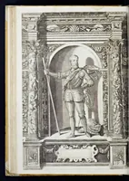 Picture 37 of 49 from Der aller durchleuchtigisten und grossmächtigen Kayser ... Königen und Ertzherzogen ... Fürsten wie auch Grafen, Herren vom Adel ... warhafftige Bildtnussen und kurtze Beschreibungen ihrer so wol in Fridts: als Kriegszzeiten verrichten fürnembsten Thaten und Handlungen : deren Waffen und Rüstungen ... fasst auss allen Landen der Welt ... unnd in der weytberühmbten Künstkammer ... in dem fürstlichen Schloss Ombrass, nit weyt von Inssprugg gelegen ... zu ewiger Gedächtnuss auffbehalten werden ... (1603), leaf 203