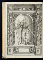 Picture 47 of 49 from Der aller durchleuchtigisten und grossmächtigen Kayser ... Königen und Ertzherzogen ... Fürsten wie auch Grafen, Herren vom Adel ... warhafftige Bildtnussen und kurtze Beschreibungen ihrer so wol in Fridts: als Kriegszzeiten verrichten fürnembsten Thaten und Handlungen : deren Waffen und Rüstungen ... fasst auss allen Landen der Welt ... unnd in der weytberühmbten Künstkammer ... in dem fürstlichen Schloss Ombrass, nit weyt von Inssprugg gelegen ... zu ewiger Gedächtnuss auffbehalten werden ... (1603), leaf 253
