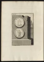 An illustration from Constantii Landi, Complani comitis, Selectiorvm nvmismatvm praecipve Romanorvm expositiones : elegantibus nummorum ectypis, & indicibus necessariis instructae (1695)