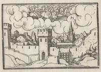An illustration from Icones historiarvm Veteris Testamenti : ad viuum expressae, extremàque diligentia emendatiores factae : Gallicis in expositione homoeoteleutis, ac versuum ordinibus (qui priùs turbati, ac impares) suo numero restitutis (1547)