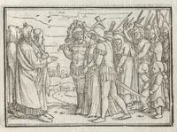 An illustration from Icones historiarvm Veteris Testamenti : ad viuum expressae, extremàque diligentia emendatiores factae : Gallicis in expositione homoeoteleutis, ac versuum ordinibus (qui priùs turbati, ac impares) suo numero restitutis (1547)