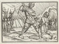 An illustration from Icones historiarvm Veteris Testamenti : ad viuum expressae, extremàque diligentia emendatiores factae : Gallicis in expositione homoeoteleutis, ac versuum ordinibus (qui priùs turbati, ac impares) suo numero restitutis (1547)