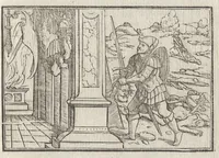 Picture 26 of 49 from Icones historiarvm Veteris Testamenti : ad viuum expressae, extremàque diligentia emendatiores factae : Gallicis in expositione homoeoteleutis, ac versuum ordinibus (qui priùs turbati, ac impares) suo numero restitutis (1547), leaf 64