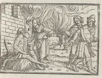 An illustration from Icones historiarvm Veteris Testamenti : ad viuum expressae, extremàque diligentia emendatiores factae : Gallicis in expositione homoeoteleutis, ac versuum ordinibus (qui priùs turbati, ac impares) suo numero restitutis (1547)