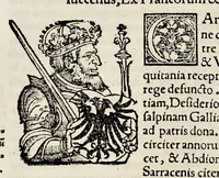 An illustration from Catalogvs annorvm et principvm siue monarcharvm mvndi geminvs : plerisqve in locis obscvrioribus illustratus & in caelebrioribus locupletatus atq[ue] à mendis, recognitione diligenti repurgatus : cum accessione multorum aliorum quae in priori aeditione non continebantur, quemadmodum suis locis toto libro uidere licebit, ab homine condito, usq[ue] in praesentem, à nato Christo, millesimum quingentesimum & quinquagesimum annum deductus & continuatus (1550)