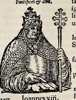 An illustration from Catalogvs annorvm et principvm siue monarcharvm mvndi geminvs : plerisqve in locis obscvrioribus illustratus & in caelebrioribus locupletatus atq[ue] à mendis, recognitione diligenti repurgatus : cum accessione multorum aliorum quae in priori aeditione non continebantur, quemadmodum suis locis toto libro uidere licebit, ab homine condito, usq[ue] in praesentem, à nato Christo, millesimum quingentesimum & quinquagesimum annum deductus & continuatus (1550)