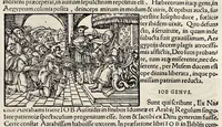 An illustration from Catalogvs annorvm et principvm siue monarcharvm mvndi geminvs : plerisqve in locis obscvrioribus illustratus & in caelebrioribus locupletatus atq[ue] à mendis, recognitione diligenti repurgatus : cum accessione multorum aliorum quae in priori aeditione non continebantur, quemadmodum suis locis toto libro uidere licebit, ab homine condito, usq[ue] in praesentem, à nato Christo, millesimum quingentesimum & quinquagesimum annum deductus & continuatus (1550)
