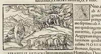 An illustration from Catalogvs annorvm et principvm siue monarcharvm mvndi geminvs : plerisqve in locis obscvrioribus illustratus & in caelebrioribus locupletatus atq[ue] à mendis, recognitione diligenti repurgatus : cum accessione multorum aliorum quae in priori aeditione non continebantur, quemadmodum suis locis toto libro uidere licebit, ab homine condito, usq[ue] in praesentem, à nato Christo, millesimum quingentesimum & quinquagesimum annum deductus & continuatus (1550)