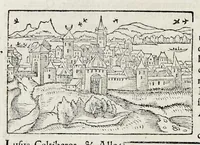 An illustration from Catalogvs annorvm et principvm siue monarcharvm mvndi geminvs : plerisqve in locis obscvrioribus illustratus & in caelebrioribus locupletatus atq[ue] à mendis, recognitione diligenti repurgatus : cum accessione multorum aliorum quae in priori aeditione non continebantur, quemadmodum suis locis toto libro uidere licebit, ab homine condito, usq[ue] in praesentem, à nato Christo, millesimum quingentesimum & quinquagesimum annum deductus & continuatus (1550)