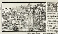 An illustration from Catalogvs annorvm et principvm siue monarcharvm mvndi geminvs : plerisqve in locis obscvrioribus illustratus & in caelebrioribus locupletatus atq[ue] à mendis, recognitione diligenti repurgatus : cum accessione multorum aliorum quae in priori aeditione non continebantur, quemadmodum suis locis toto libro uidere licebit, ab homine condito, usq[ue] in praesentem, à nato Christo, millesimum quingentesimum & quinquagesimum annum deductus & continuatus (1550)