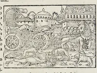 An illustration from Catalogvs annorvm et principvm siue monarcharvm mvndi geminvs : plerisqve in locis obscvrioribus illustratus & in caelebrioribus locupletatus atq[ue] à mendis, recognitione diligenti repurgatus : cum accessione multorum aliorum quae in priori aeditione non continebantur, quemadmodum suis locis toto libro uidere licebit, ab homine condito, usq[ue] in praesentem, à nato Christo, millesimum quingentesimum & quinquagesimum annum deductus & continuatus (1550)