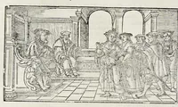 An illustration from Catalogvs annorvm et principvm siue monarcharvm mvndi geminvs : plerisqve in locis obscvrioribus illustratus & in caelebrioribus locupletatus atq[ue] à mendis, recognitione diligenti repurgatus : cum accessione multorum aliorum quae in priori aeditione non continebantur, quemadmodum suis locis toto libro uidere licebit, ab homine condito, usq[ue] in praesentem, à nato Christo, millesimum quingentesimum & quinquagesimum annum deductus & continuatus (1550)