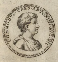 An illustration from Selecti nummi duo Antoniniani, quorum primus anni noui auspicia, alter Commodum et Annium Verum caesares exhibet : ex bibliotheca eminentisss. principis Camilli Cardinalis Maximi (1676)