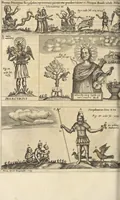 An illustration from Athanasii Kircheri e Soc. Iesu Obeliscus Pamphilius, hoc est, Interpretatio noua & hucusque intentata obelisci hieroglyphici quem non ita pridem ex veteri hippodromo Antonini Caracallae Caesaris, in agonale forum transtulit, integritati restituit & in Vbis Aeternae ornamentum erexit Innocentius X. Pont. Max. : in quo post varia Aegyptiacae, Chaldaicae, Hebraicae, Graecanicae antiquitatis doctrinaeque qua sacrae, qua profanae monumenta, veterum tandem theologia, hieroglyphicis inuoluta symbolis, detecta e tenebris in lucem asseritur (1650)