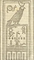 An illustration from Athanasii Kircheri e Soc. Iesu Obeliscus Pamphilius, hoc est, Interpretatio noua & hucusque intentata obelisci hieroglyphici quem non ita pridem ex veteri hippodromo Antonini Caracallae Caesaris, in agonale forum transtulit, integritati restituit & in Vbis Aeternae ornamentum erexit Innocentius X. Pont. Max. : in quo post varia Aegyptiacae, Chaldaicae, Hebraicae, Graecanicae antiquitatis doctrinaeque qua sacrae, qua profanae monumenta, veterum tandem theologia, hieroglyphicis inuoluta symbolis, detecta e tenebris in lucem asseritur (1650)