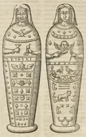 An illustration from Athanasii Kircheri è Societ. Jesu, Sphinx mystagoga, sive, Diatribe hieroglyphica : qua mumiae, ex Memphiticis pyramidum adytis erutae, & non ita pridem in Galliam transmissae, juxta veterum hieromystarum mentem, intentionemque, plena fide & exacta exhibetur interpretatio : ad inclytos, abstrusiorumque cognitionum peritia instructissimos Galliae philologos directa (1676)