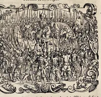An illustration from C. Julij des Ersten Rö. Keysers, Warhafftige Beschreibunge aller namhafften fürtrefflichen Kriege ... sampt den Büchern Auli Hircij Antopij von den Schlachten, die wolgedachter Julius zu Alexandria, item in Africa vnd wider die Spanier gethan hat (1565)