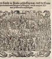 An illustration from C. Julij des Ersten Rö. Keysers, Warhafftige Beschreibunge aller namhafften fürtrefflichen Kriege ... sampt den Büchern Auli Hircij Antopij von den Schlachten, die wolgedachter Julius zu Alexandria, item in Africa vnd wider die Spanier gethan hat (1565)