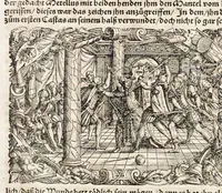 An illustration from C. Julij des Ersten Rö. Keysers, Warhafftige Beschreibunge aller namhafften fürtrefflichen Kriege ... sampt den Büchern Auli Hircij Antopij von den Schlachten, die wolgedachter Julius zu Alexandria, item in Africa vnd wider die Spanier gethan hat (1565)