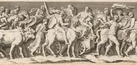 An illustration from L'entrée de l'empereur Sigismond a Mantoue : gravé en vingt cinq feuilles d'après une longue frise exécutée en stuc dans le Palais du T. de la même ville sur un dessin de Jules Romain (1675)