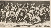 An illustration from L'entrée de l'empereur Sigismond a Mantoue : gravé en vingt cinq feuilles d'après une longue frise exécutée en stuc dans le Palais du T. de la même ville sur un dessin de Jules Romain (1675)
