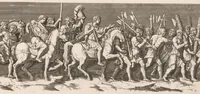 An illustration from L'entrée de l'empereur Sigismond a Mantoue : gravé en vingt cinq feuilles d'après une longue frise exécutée en stuc dans le Palais du T. de la même ville sur un dessin de Jules Romain (1675)