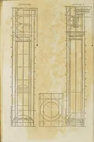 An illustration from Reigle generalle d'architectvre des cinq manieres de colonnes : à sçauoir, tuscane, dorique, ionique, corinthe, & cõposite : & enrichi de plusieurs autres, à exemple de l'antique (1568)