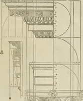An illustration from Reigle generalle d'architectvre des cinq manieres de colonnes : à sçauoir, tuscane, dorique, ionique, corinthe, & cõposite : & enrichi de plusieurs autres, à exemple de l'antique (1568)