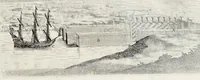 An illustration from L'arte di restituire à Roma la tralasciata nauigatione del suo Teuere : divisa in tre parti. 1. Gl'impedimenti, che sono nell'alueo del Teuere da Roma à Perugia, e suoi rimedij. 2. Le difficoltà, che sono nella nauigatione del Teuere da Roma sino al mare, e suoi rimedij. 3. Nella quale si discorre perche Roma è stata fabricata, e mantenuta sù le sponde del Teuere, e si tratta d'alcun'altre propositioni proficue per lo stato ecclesiastico. (1685)