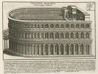 Picture 20 of 32 from Romanæ magnitvdinis monvmenta : qvæ vrbem illam orbis dominam velvt redivivam exhibent posteritati, vetervm recentiorvmqve qvotqvot hac de re scripservnt avthoritate probata, qvibvs svffragantvr nvmismata, et mvsea principvm præsertim fragmenta marmorea Farnesiana, qvæ vrbis antiqvæ ichnographiam continent (1699), leaf 204