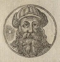 An illustration from Promtvarii iconvm insigniorvm à secvlo hominvm, subiectis eorum vitis, per compendiũ ex probatissimis autoribus desumptis, editio secunda : illustrium virorum, qui à prima successerunt, imaginibus aucta atque locupletata (1578)