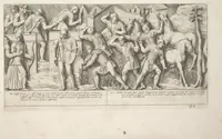 An illustration from Colonna Traiana eretta dal Senato e popolo romano all'imperatore Traiano Augusto nel suo foro in Roma. Scolpita con l'historie della guerra dacica la prima e la seconda espeditione, e vittoria contro il re Decebalo (1672)