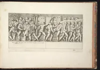 An illustration from Colonna Traiana eretta dal Senato e popolo romano all'imperatore Traiano Augusto nel suo foro in Roma. Scolpita con l'historie della guerra dacica la prima e la seconda espeditione, e vittoria contro il re Decebalo (1672)