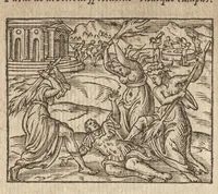 An illustration from Pvb. Ovidii Nasonis Metamorphoseon libri XV : post omnes omnium editiones emendati, & recens cum scholiis in margine, ac breuissimis in singulas quasque fabulas argumentis illustrati, tum artificiosis picturis : in gratiam studiosae iuuentutis, nunc primum editis : cum indice fabularum copiosissimo (1583)