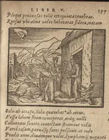 An illustration from Pvb. Ovidii Nasonis Metamorphoseon libri XV : post omnes omnium editiones emendati, & recens cum scholiis in margine, ac breuissimis in singulas quasque fabulas argumentis illustrati, tum artificiosis picturis : in gratiam studiosae iuuentutis, nunc primum editis : cum indice fabularum copiosissimo (1583)