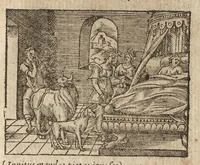 An illustration from Pvb. Ovidii Nasonis Metamorphoseon libri XV : post omnes omnium editiones emendati, & recens cum scholiis in margine, ac breuissimis in singulas quasque fabulas argumentis illustrati, tum artificiosis picturis : in gratiam studiosae iuuentutis, nunc primum editis : cum indice fabularum copiosissimo (1583)
