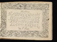 An illustration from Il primo libro di scrivere di Iacomo Romano : dove s'insegna la vera maniera delle cancellaresche corsive, e di tvtte qvelle sorti di lettere che a vn bvon scrittore si appartengono di sapere, & che al presente sono in vso : con li avertimenti et regole, sopra ciascvna sorte di lettera, con le quali ogni mediocre ingegno potrà facilmente da se stesso imparare : con il modo di temperar le penne per dette forti di lettere, & come si deuono tenere in mano, per scriuer bene (1589)