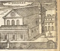 Picture 10 of 35 from Le cose meravigliose dell'alma città di Roma : doue si tratta delle chiese, stationi, reliquie, corpi santi, che vi sono : e diuersi maritaggi di pouere zitelle, che si fanno : con la guida romana, che insegna facilmente à forastieri di ritrouare le cose più notabili di Roma : li nomi de' sommi pontefici, imperatori, & altri principi christiani : con le principali poste d'Italia : con aggiunta d'altre cose fatte da Clemente VIII. Paolo V. e di Vrb. VIII. di F.M. : con le sette merauiglie del mondo, & altre cose notabili (1650), leaf 26