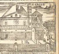 An illustration from Le cose meravigliose dell'alma città di Roma : doue si tratta delle chiese, stationi, reliquie, corpi santi, che vi sono : e diuersi maritaggi di pouere zitelle, che si fanno : con la guida romana, che insegna facilmente à forastieri di ritrouare le cose più notabili di Roma : li nomi de' sommi pontefici, imperatori, & altri principi christiani : con le principali poste d'Italia : con aggiunta d'altre cose fatte da Clemente VIII. Paolo V. e di Vrb. VIII. di F.M. : con le sette merauiglie del mondo, & altre cose notabili (1650)