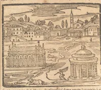 Picture 18 of 35 from Le cose meravigliose dell'alma città di Roma : doue si tratta delle chiese, stationi, reliquie, corpi santi, che vi sono : e diuersi maritaggi di pouere zitelle, che si fanno : con la guida romana, che insegna facilmente à forastieri di ritrouare le cose più notabili di Roma : li nomi de' sommi pontefici, imperatori, & altri principi christiani : con le principali poste d'Italia : con aggiunta d'altre cose fatte da Clemente VIII. Paolo V. e di Vrb. VIII. di F.M. : con le sette merauiglie del mondo, & altre cose notabili (1650), leaf 67