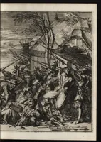 An illustration from Advis fidelle aux veritables Hollandois. Touchant ce qui s'est passé dans les villages de Bodegrave & Swammerdam, & les cruautés inoüies, que les François y ont exercées. Avec un memoire de la derniere marche de l'armée du roy de France en Brabant & en Flandre (1673)